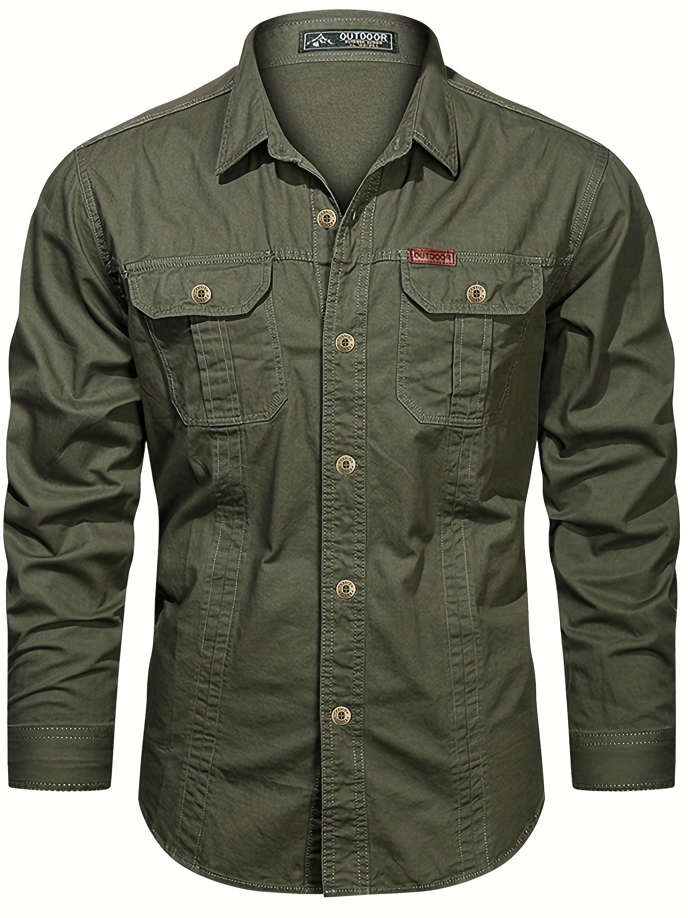 Men's Long Sleeve Cargo Shirt with Pockets for Spring Autumn