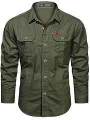 Men's Long Sleeve Cargo Shirt with Pockets for Spring Autumn