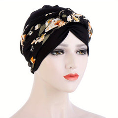 Leopard Flower Print Turban Cap Ramadan Braided Headwrap Head Scarf