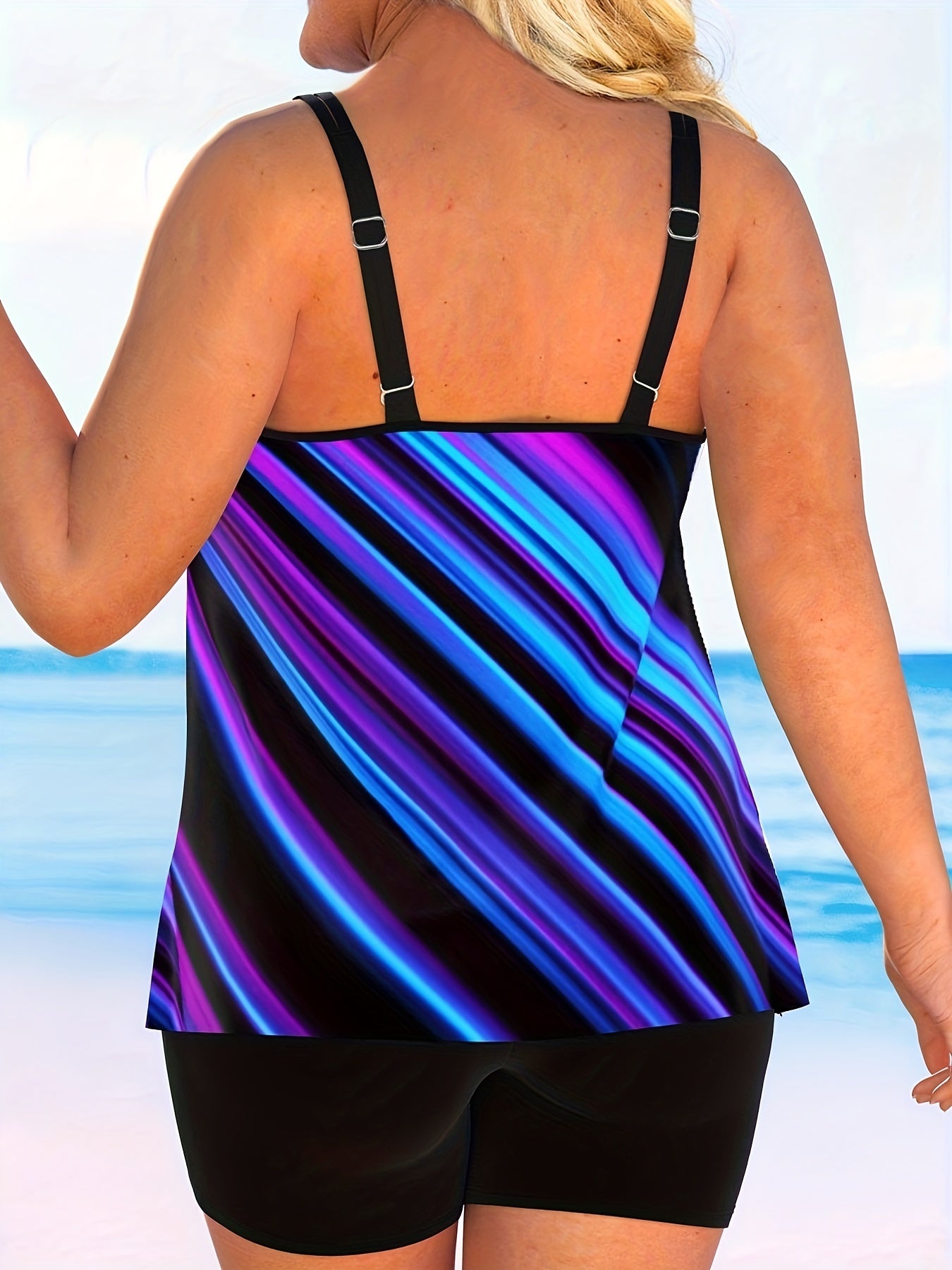 Modest Tankini Set Women's Plus Striped Cami Top & Boyshorts Swimsuit