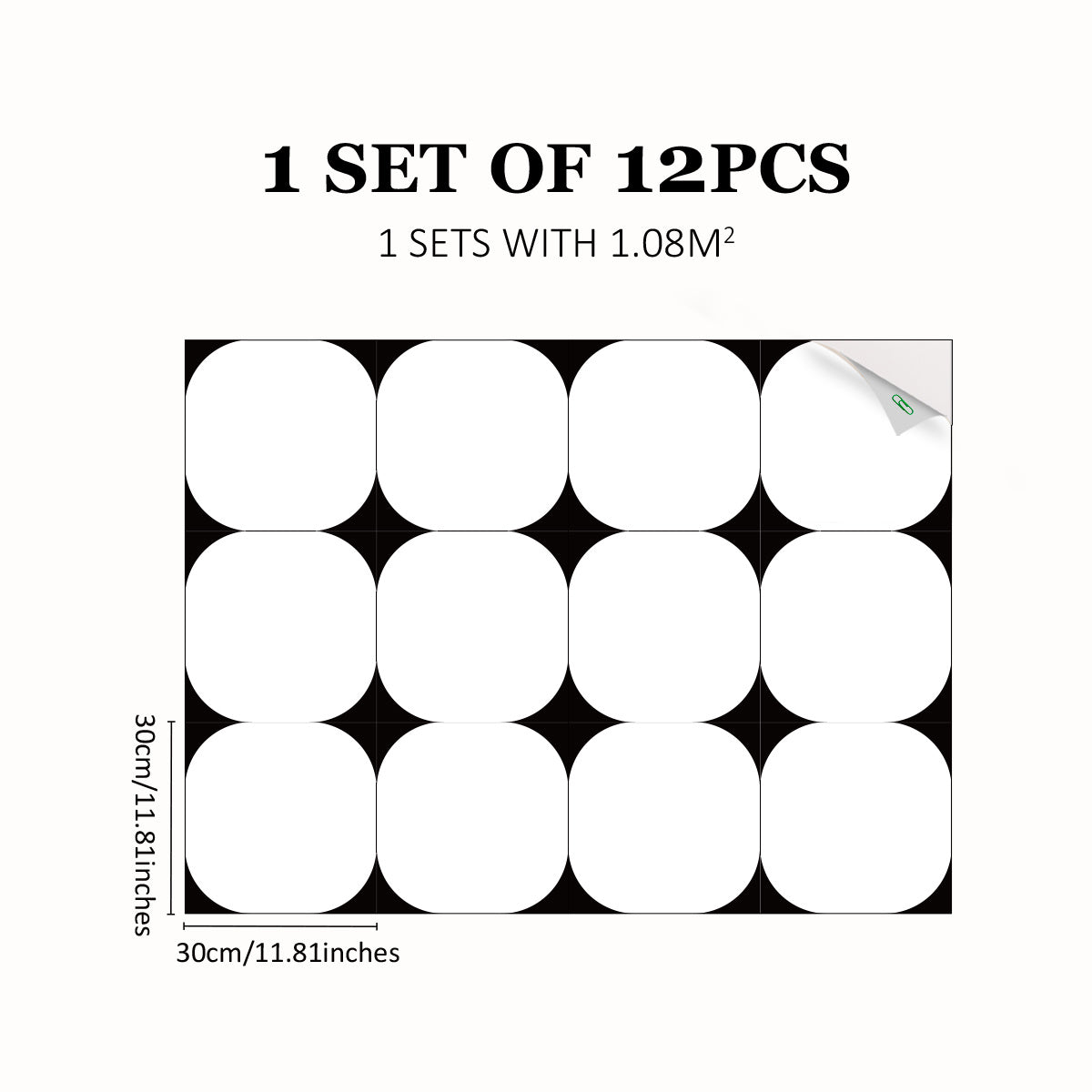 12pcs Waterproof Tile Stickers Non-slip Self-adhesive Kitchen Bathroom Decor