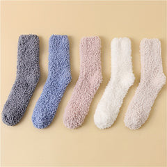 5 Pairs Warm Fuzzy Socks Mid Tube Women's Stockings