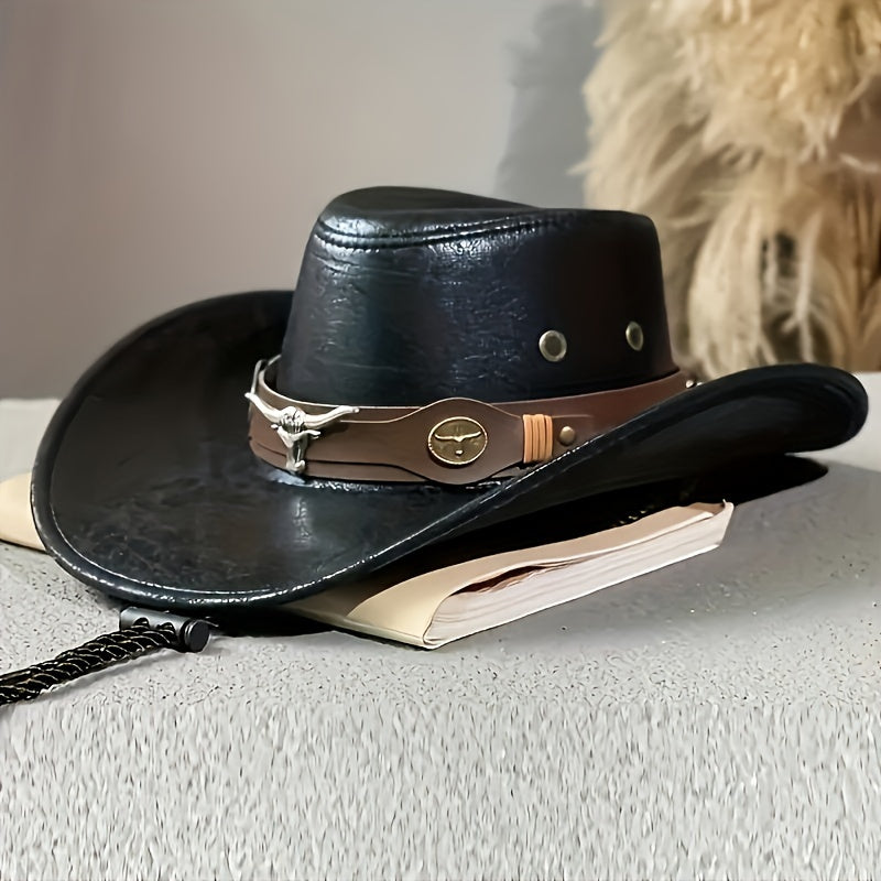 Leather Cowboy Hat With Belt Decor for Outdoor Activities