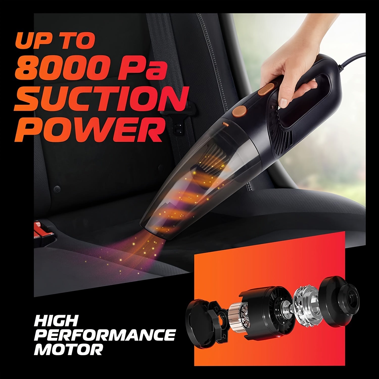 Portable Car Vacuum Cleaner Wet & Dry Cleaning 12V DC 16 Ft Cord & Bag