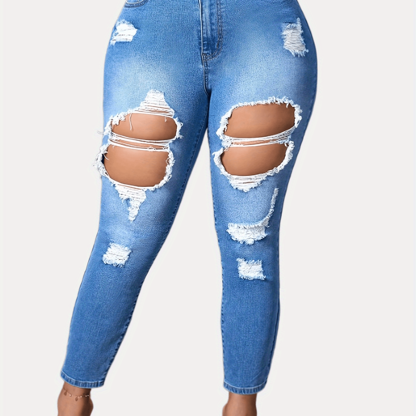 High Rise Skinny Jeans with Ripped Detail