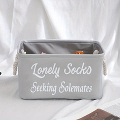 Large Fabric Storage Box w/ Rope Handles - Lonely Sock Seeking Solema
