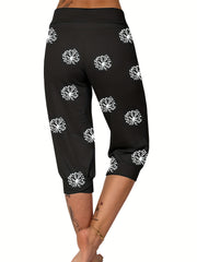 Graphic Print Drawstring Cropped Pants for Spring