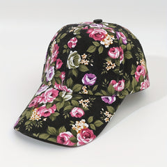 Unisex Large Brim Casual Baseball Cap with Flower Embroidery for Outdoor Sport