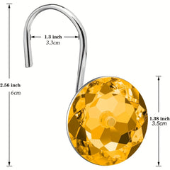 12pcs Yellow Acrylic Rhinestone Shower Curtain Hooks