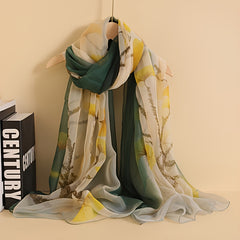 Ginkgo Leaf Large Silk Scarf Retro Plant Print Warm Shawl