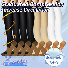 3 Pairs Compression Socks 15-20mmHg for Enhanced Blood Flow
