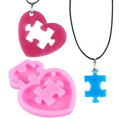 Heart Puzzle Silicone Resin Mold Keychain Pendant Necklace Jewelry Making