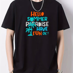 Summer Paradise Print Men's Cotton Graphic Crew Neck Active T Shirt