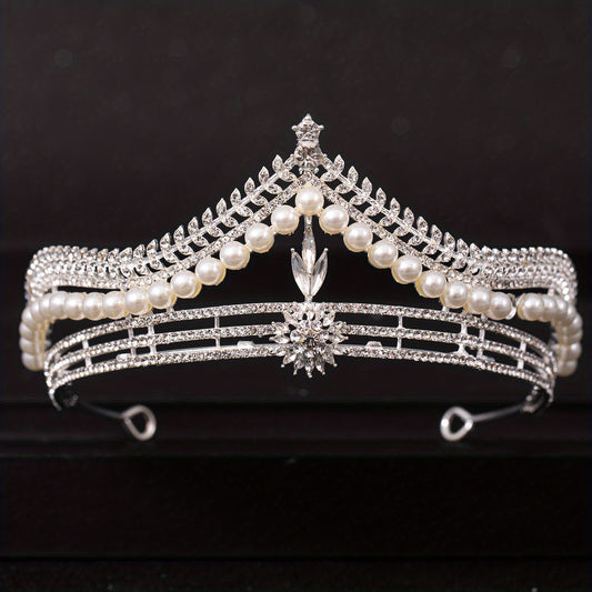 Crystal Pearl Crown Tiara Flower Rhinestone Wedding Tiaras