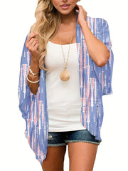 Tie Dye Cover Up Shirt V Neck Loose Fit Long Sleeves Beachwear Cardigans