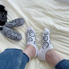 3 Pairs Smiling Print Socks Low Cut Ankle Women's Stockings