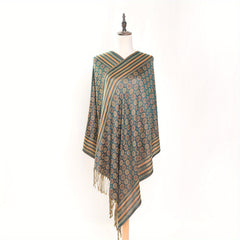 Vintage Paisley Jacquard Large Shawl Tassel Cape Women