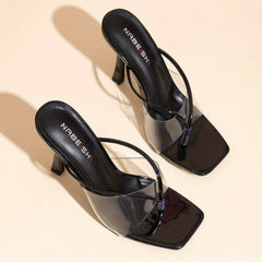 Women's Clear Strap Stiletto Heels Faux Leather Pumps