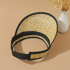 Khaki Vintage Straw Visor Hat Lightweight Sunshade Ponytail Hat