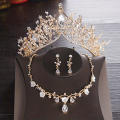 Baroque Crystal Bridal Jewelry Set Tiara Crown Earring Necklace
