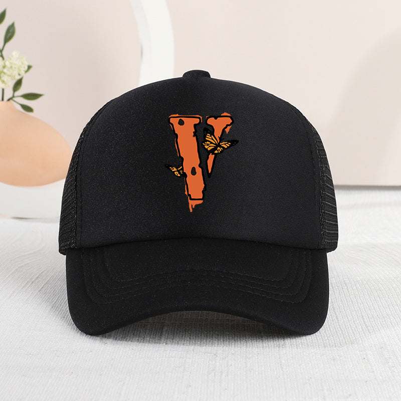 Girls Sunshade Breathable Mesh Baseball Cap Butterfly V Pattern Outdoor