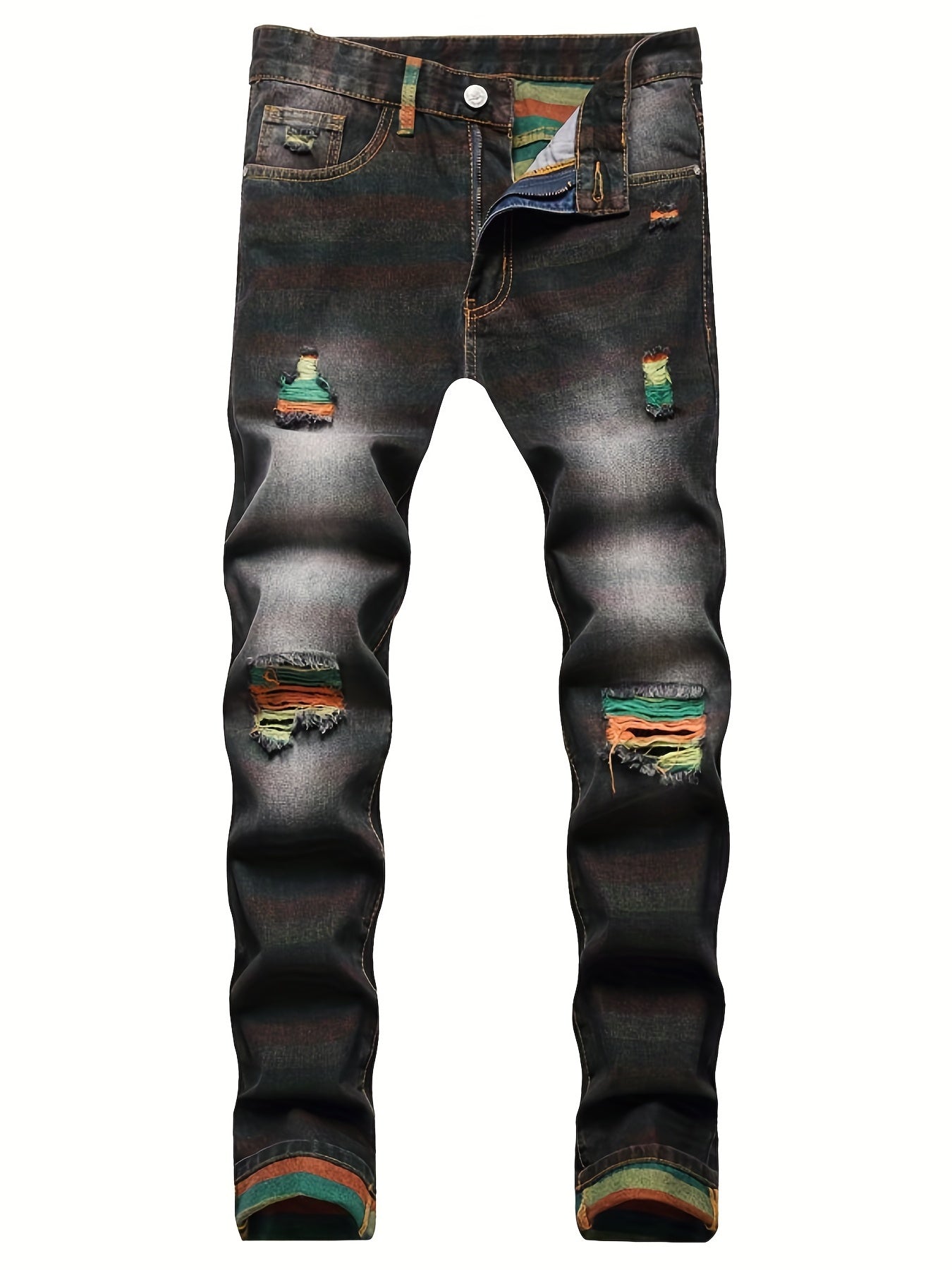 Men's Ripped Cotton Jeans Street Style Denim Pants