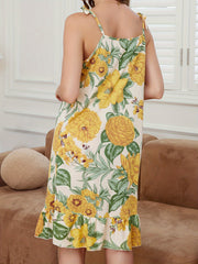 Floral Lounge Dress Ruffle Lace Up Slip Home Dress