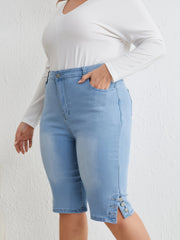Washed Button High Rise Skinny Denim Shorts
