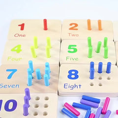 Colorful Wooden Number Matching Game Toy Ages 5-10 Recognition Skills Pegs Board