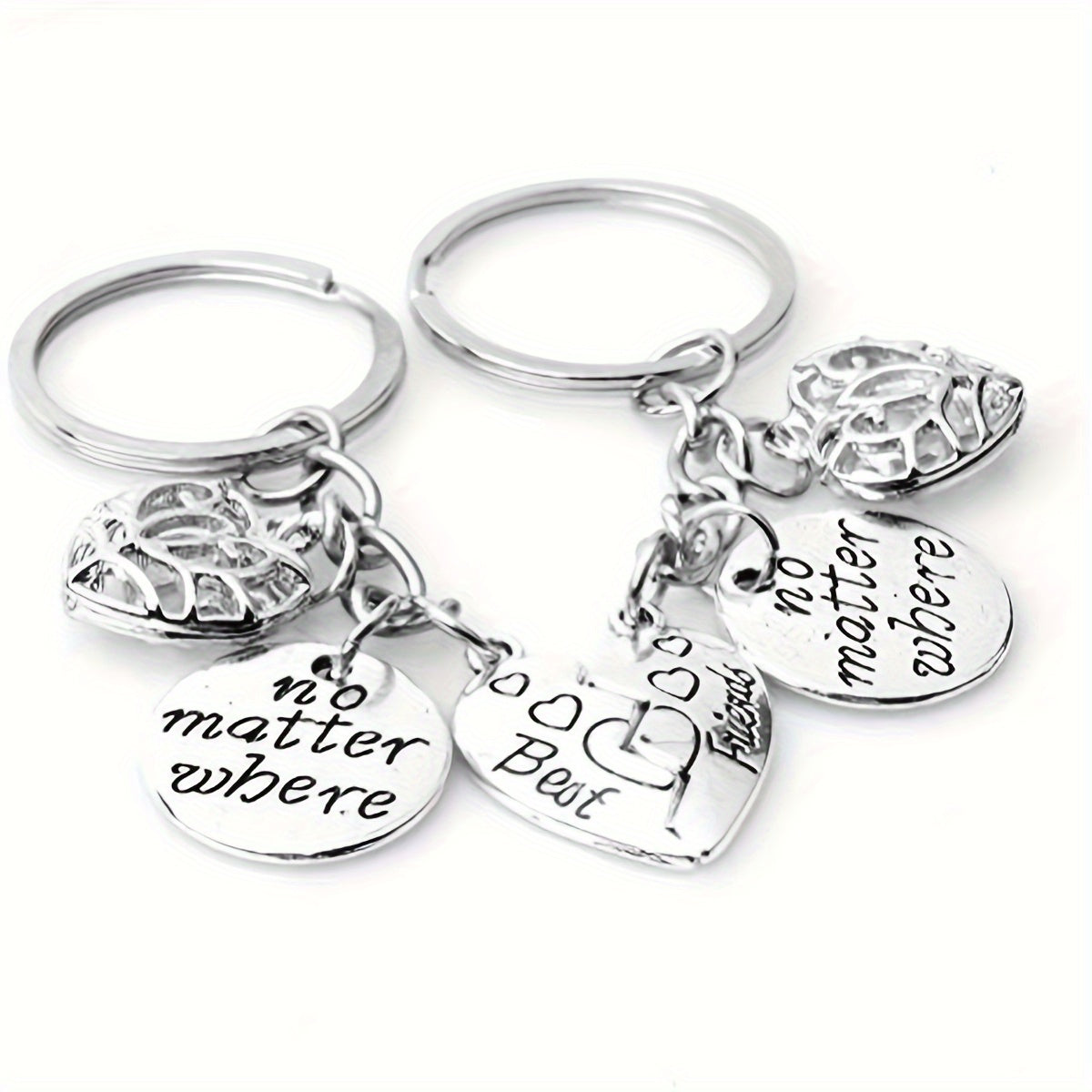 2pcs Heart Keychain Stainless Steel Bag Backpack Pendant Gift