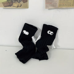 Cartoon Eyes Hand In Hand Leg Warmers Knee High Socks Women's Stockings
