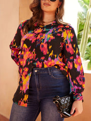 Random Print Long Sleeve Button Up Blouse