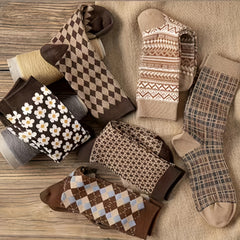 6 Pairs Women's Cotton Mid-calf Socks for Autumn and Winter