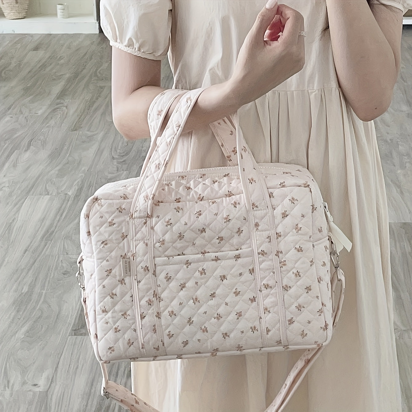 Floral Polyester Messenger Bag Diaper Tote with Insulated Bottle Storage