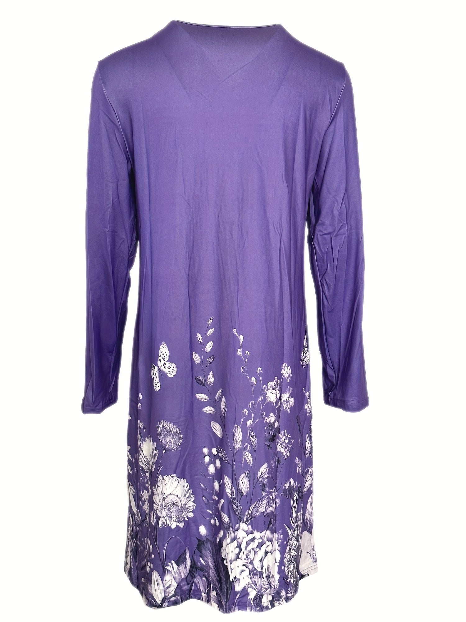 Floral Butterfly Print Ruched Dress Long Sleeve Casual Dress for Spring & Fall