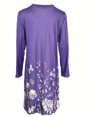 Floral Butterfly Print Ruched Dress Long Sleeve Casual Dress for Spring & Fall