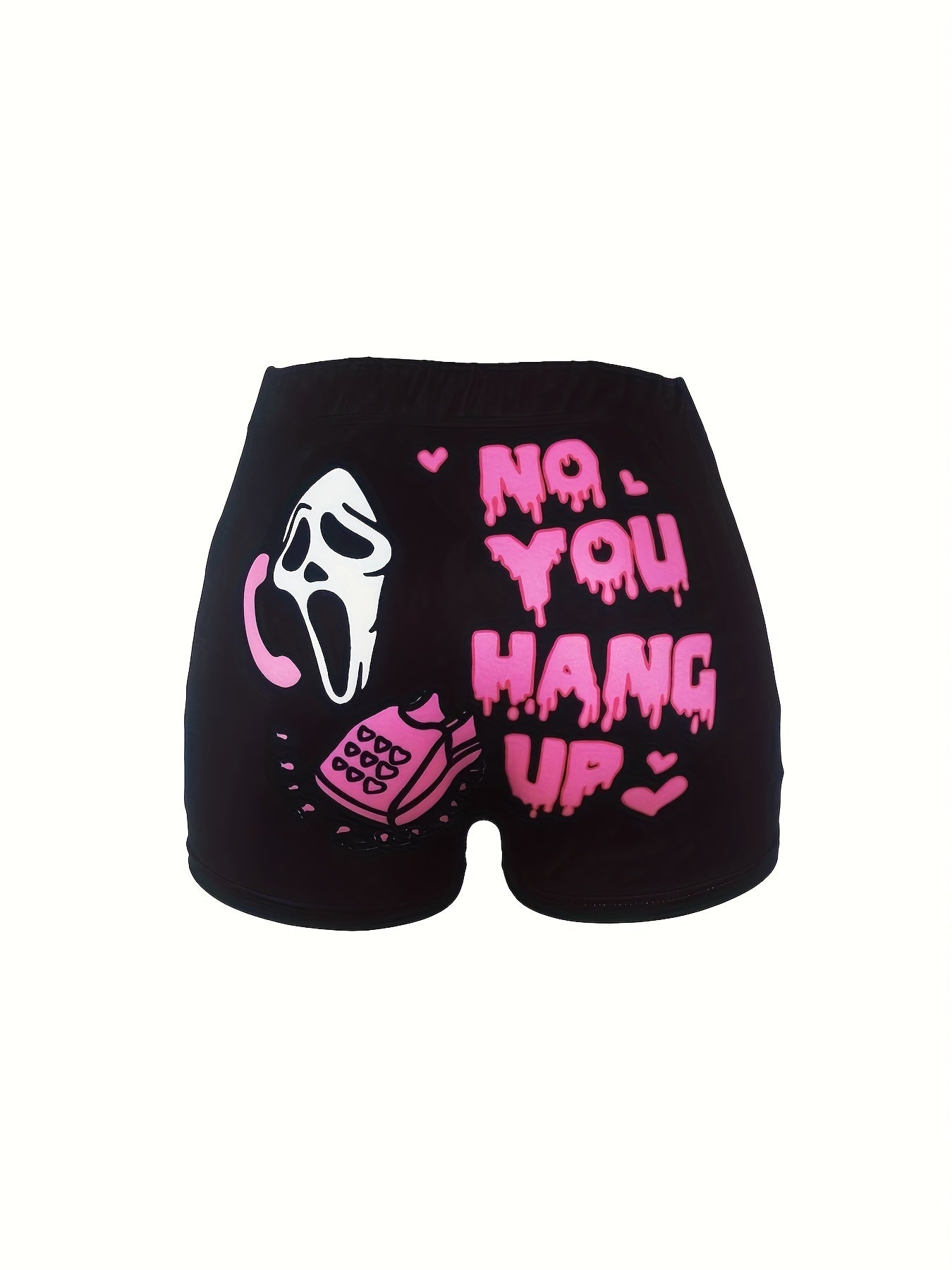 Halloween Skull & Slogan Print Shorts