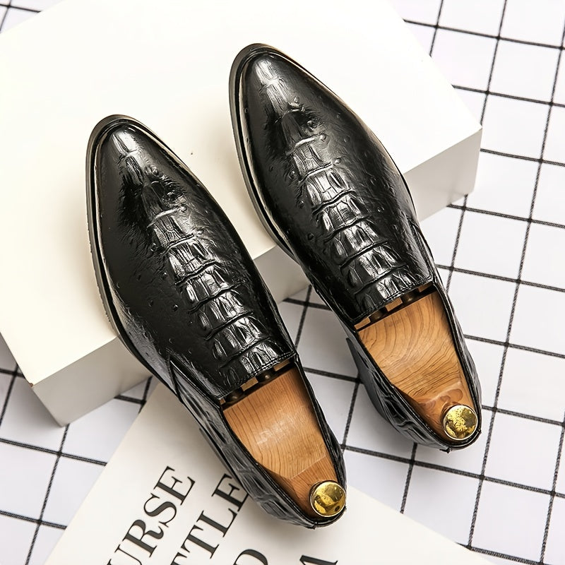 Men's Crocodile Print Pointed Toe Loafer Shoes Slip On Dress Shoes