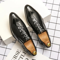 Men's Crocodile Print Pointed Toe Loafer Shoes Slip On Dress Shoes