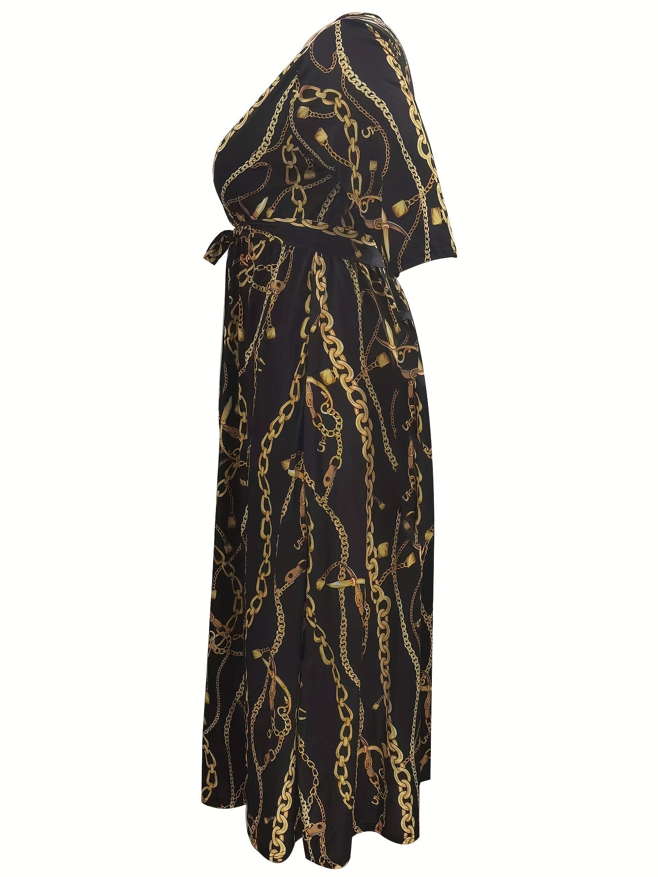 Plus Chain Print Maxi Dress With Belt