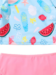 Girls Watermelon Graphic Top & Ruffle Trim Briefs Set