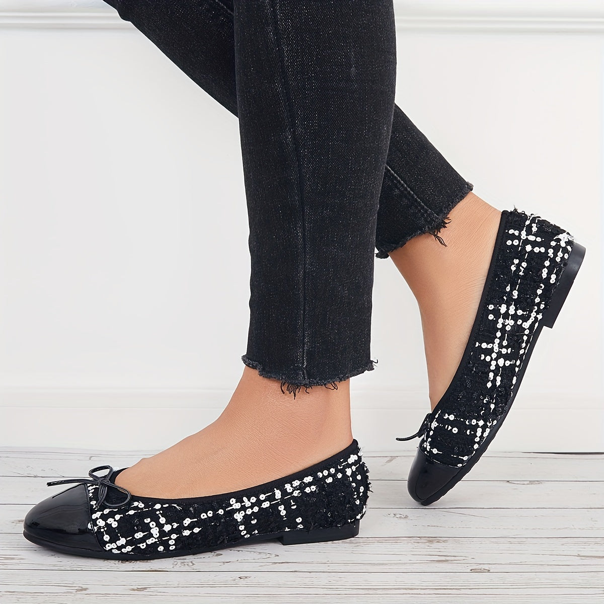Women's Bowknot Ballet Flats Soft Sole Slip On Colorblock Flats