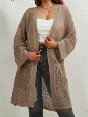 Casual Cardigan Solid Jacquard Long Sleeve Open Front