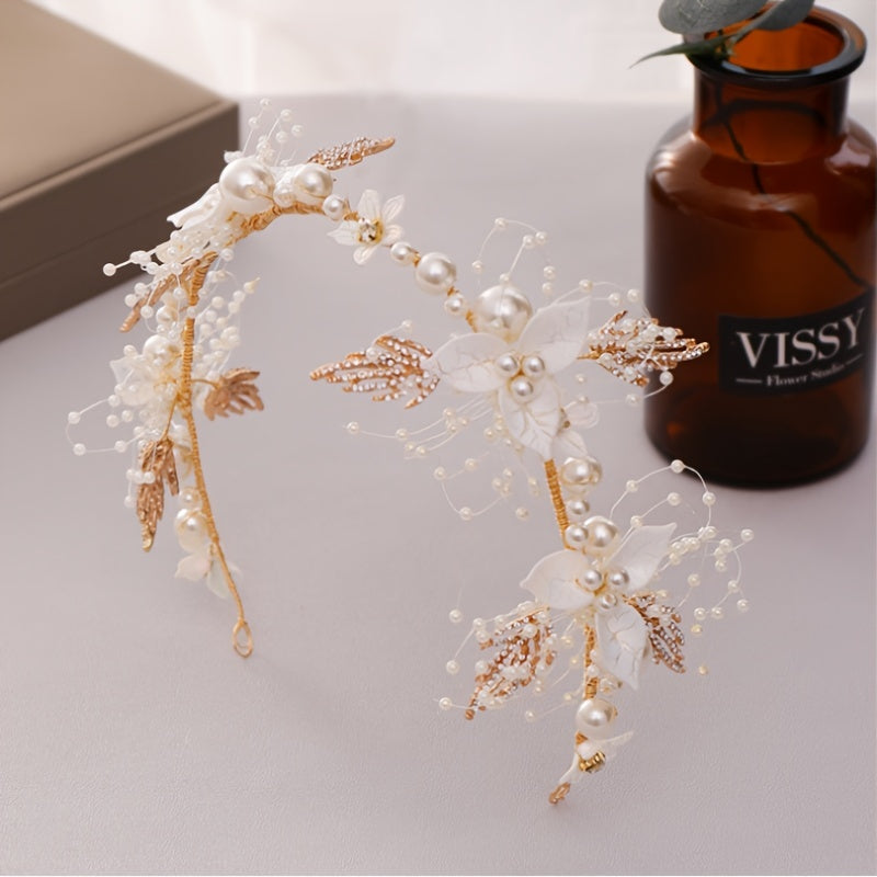 Floral Pearl Bridal Headband Flower Wedding Headpiece