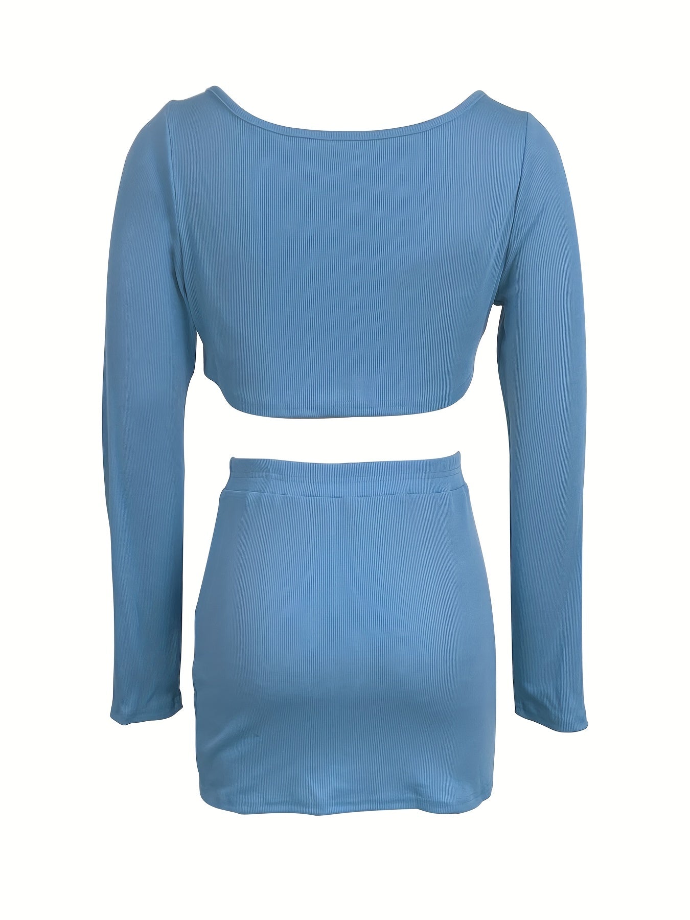 Solid Sexy Two piece Set Long Sleeve Cropped Tops & Split Bag Hip Skirts Outfit