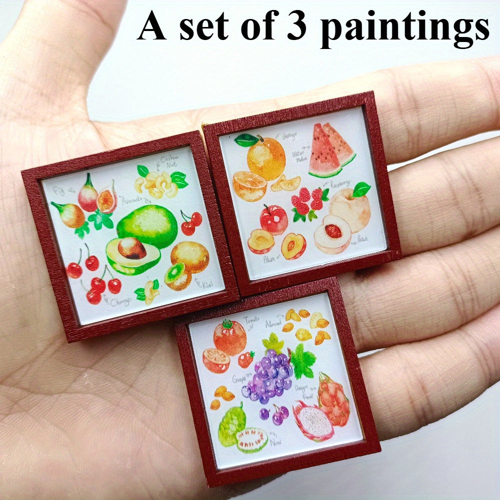 Dollhouse Picture Albums Wooden Frame Paper Paintings Set
