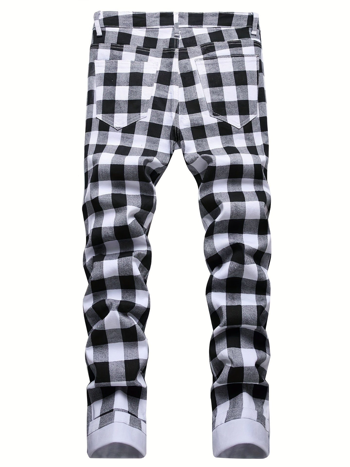 Y2K Plaid Pattern Slim Fit Jeans Vintage Style Stretch Denim Pants