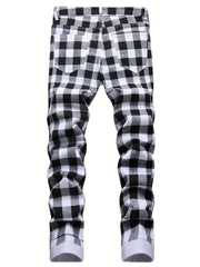 Y2K Plaid Pattern Slim Fit Jeans Vintage Style Stretch Denim Pants