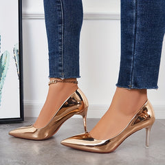 Metallic Slip On Stiletto Heels Versatile Party Pumps
