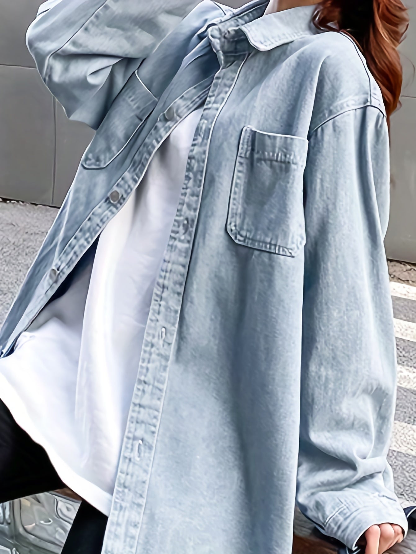 Loose Fit Long Sleeves Denim Shirt Women's Clothing